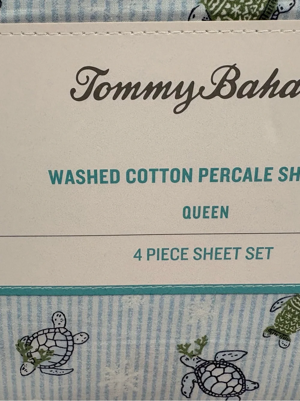 NEW Tommy Bahama Queen Sheet Set - Light Blue with “Turtle Frolic” Print